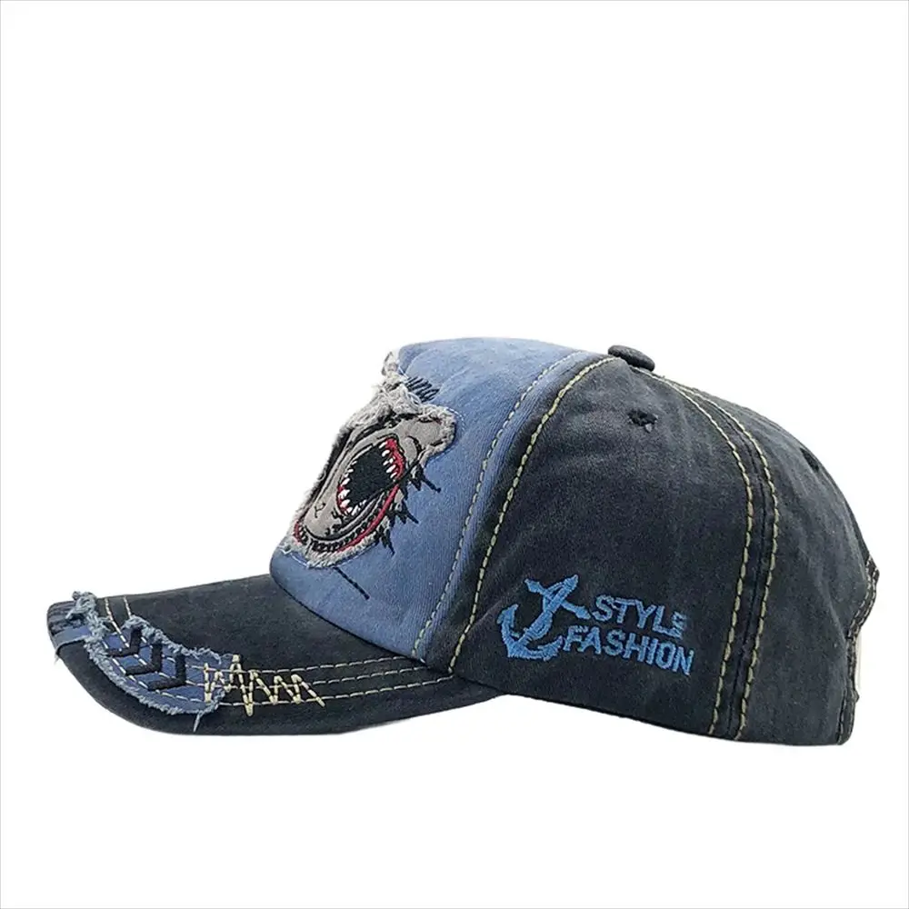 Embroidered Shark Baseball Cap Adjustable Animal Snapback Hat Cotton Washed Truck Cap Summer
