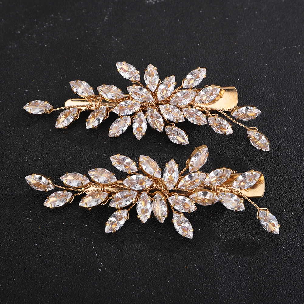 Women Wedding Zircon 2PCS Hair Clips Silver Bridal Bride Hair Accessories Jewelry Vintage Party Prom Ornaments Headdress