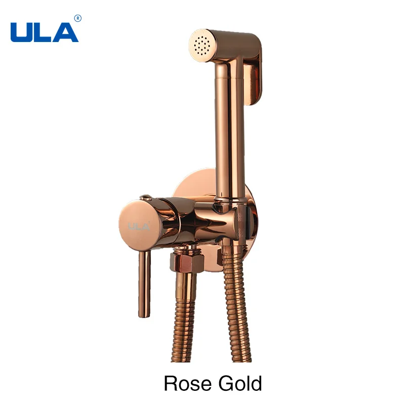 

ULA Rose Gold Toilet Bidet Faucet Brass Handheld Bidet Sprayer Hot Cold Mixer Bathroom Sprayer Set Portable Hygienic Shower