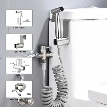 มือถือ Bidet Toilet Sprayer Kit สแตนเลสสตีลสเปรย์ปืนวาล์ว 3 ทิศทาง, สูบลมใช้สําหรับสุขอนามัยส่วนบุคคลและสัตว์เลี้ยงอาบน้ํา 1
