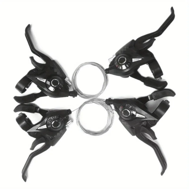 Dual-Control Gear and Brake Lever Set for Mountain Bikes - Black V-Brake Compatible