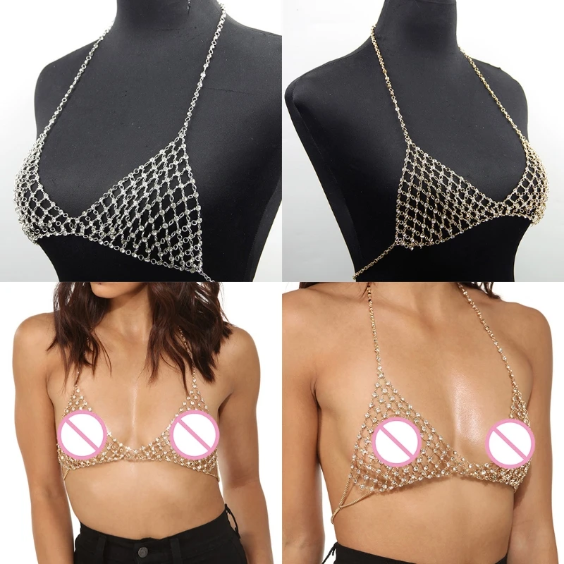 Sexy Beach Bra Chain Gold Body Jewelry Nightclub Chest Chains Crystal Bra Chain Top For Women Girls D5QD
