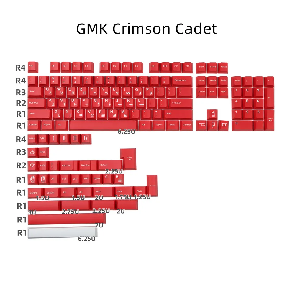 GMK 크림슨 생도 키캡 PBT 142 키, 레드 세트, 체리 프로파일 염료, 하위 ISO 입력, GH60 RK61 RK64 96 104 기계식 키보드