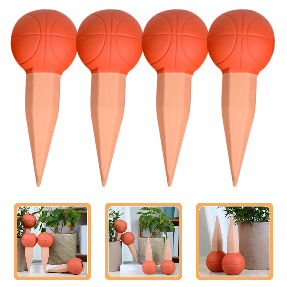 

4 Pcs Basketball Seeper Plant Waterer Self Watering Devices Drainage Globes System Light Bulbs Spikes Clay Home Decor