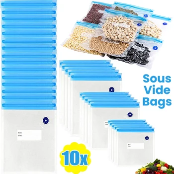 Sacs de conservation sous vide avec pompe à main Sous Vide, sac à fermeture éclair réutilisable pour conserver les aliments frais, organisateur de Valve d'air domestique 1