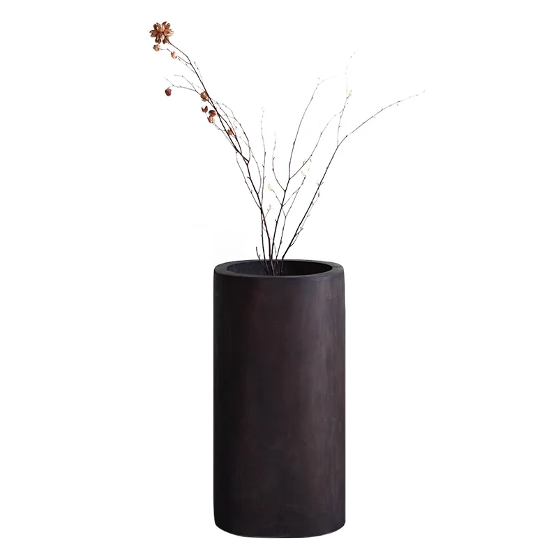 

Dry flowers, floor to ceiling, cylindrical green plant, flower barrel, retro solid wood, large vase, decorative ornaments