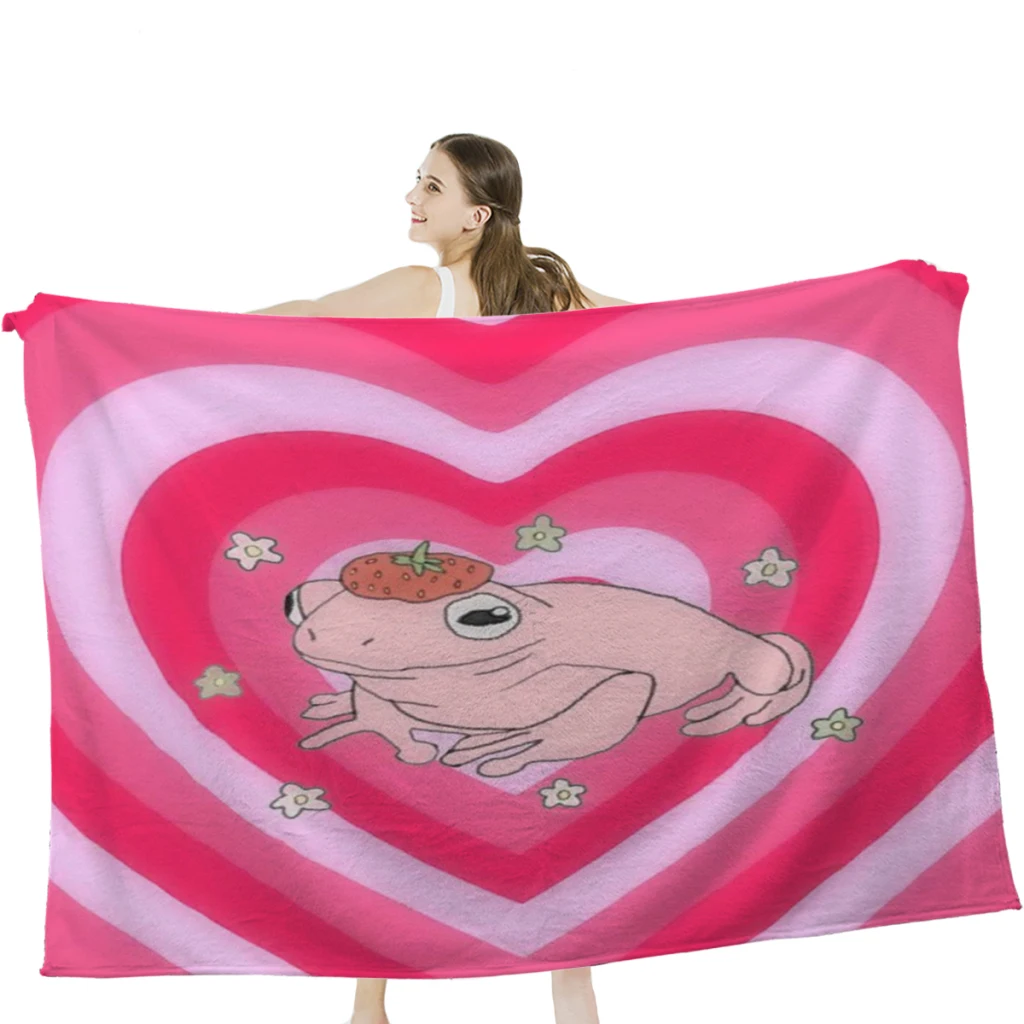 

Cottagecore Fairy Frog Mushroom Forest Kawaii Cute Thickened Flannel Blanket Extra Soft Anime Cartoon Bedroom Nap Golden Sleep