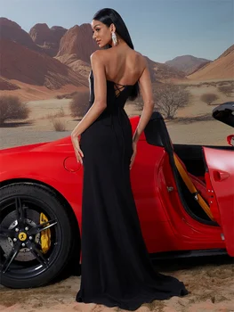 فساتين سهرة أنيقة بحورية البحر باللون الأسود مطرزة بالخرز فساتين سهرة فاخرة طويلة للنساء مثيرة بفتحة رسمية للمشاهير والحفلات الراقصة فيستدوس دي نوش 2