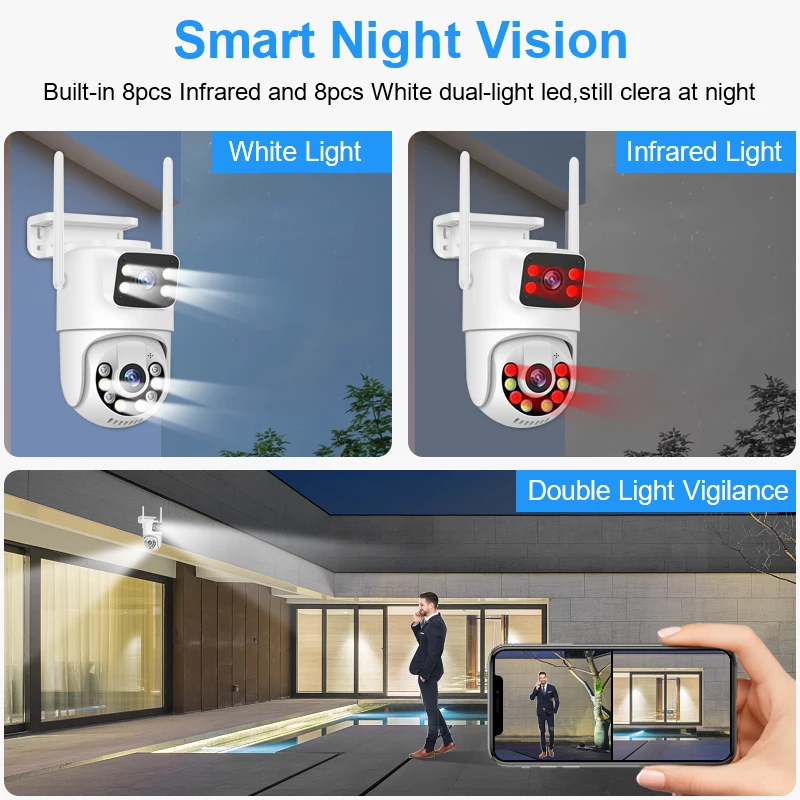 Security Camera Smart Outdoor Camera 6MP Dual Lens Wireless CCTV System 8CH NVR Two Way Audio Outdoor PTZ WIFI