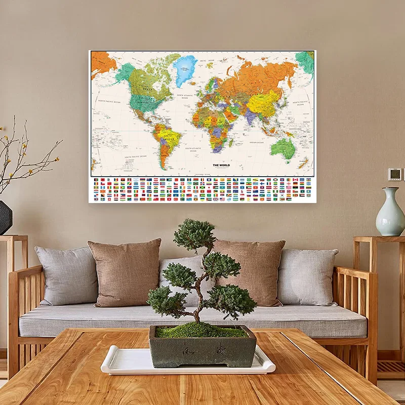 Classic World Map 75*50cm Canvas Painting Wall Decor Art Poster Educational School Supplies Room Home Decoration Hanging Picture