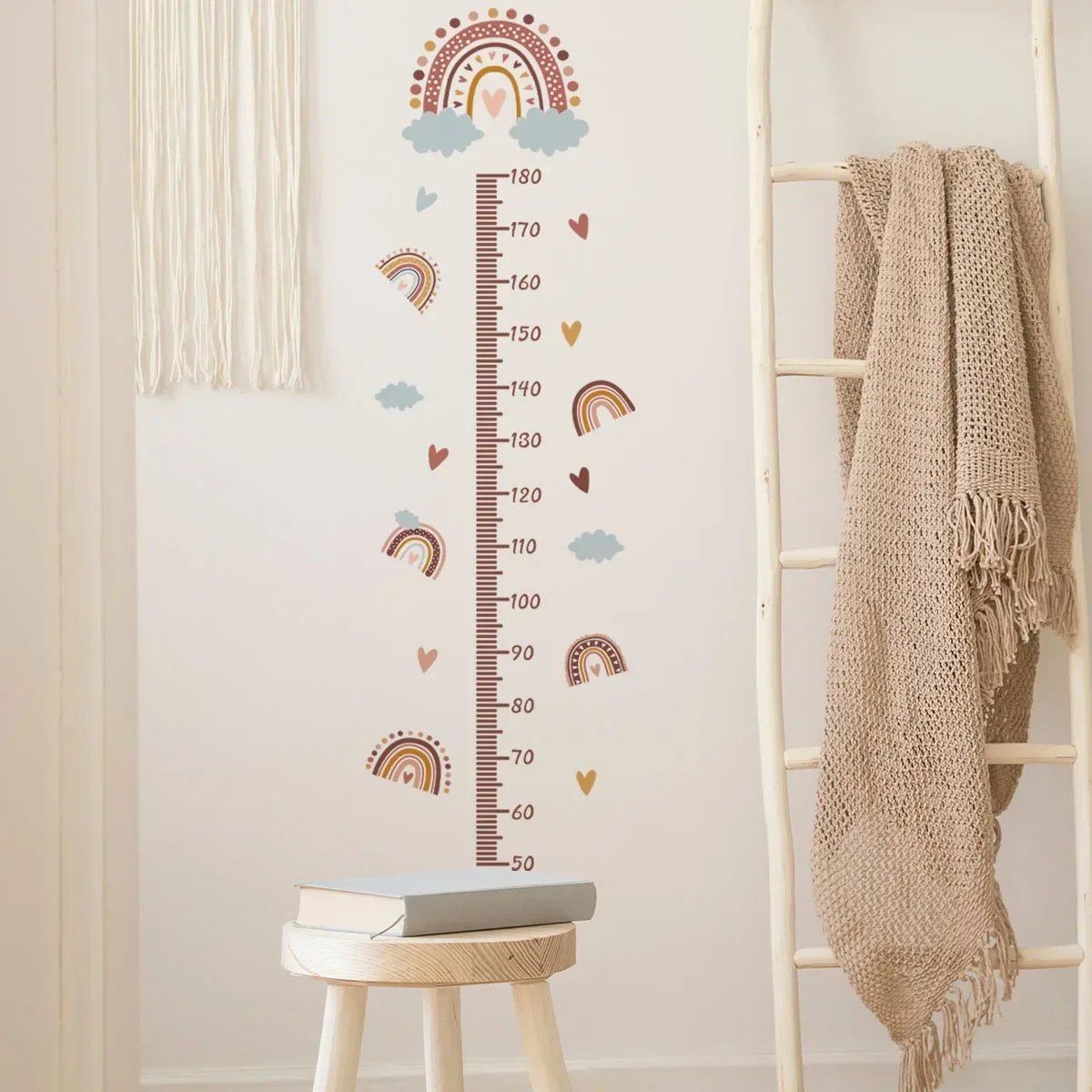 Pink Rainbow Growth Chart for Kids Wall Stickers Measure Height Children Ruler Nursery Room Decor Art Girl
