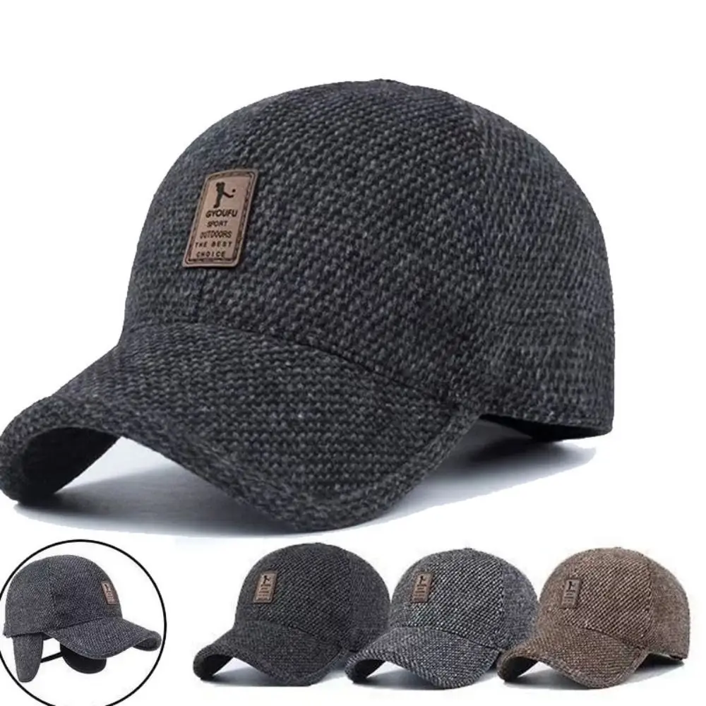 Men Autumn Winter Hat Outdoor Thick Warm Adjustable Earmuffs Baseball Cap 4