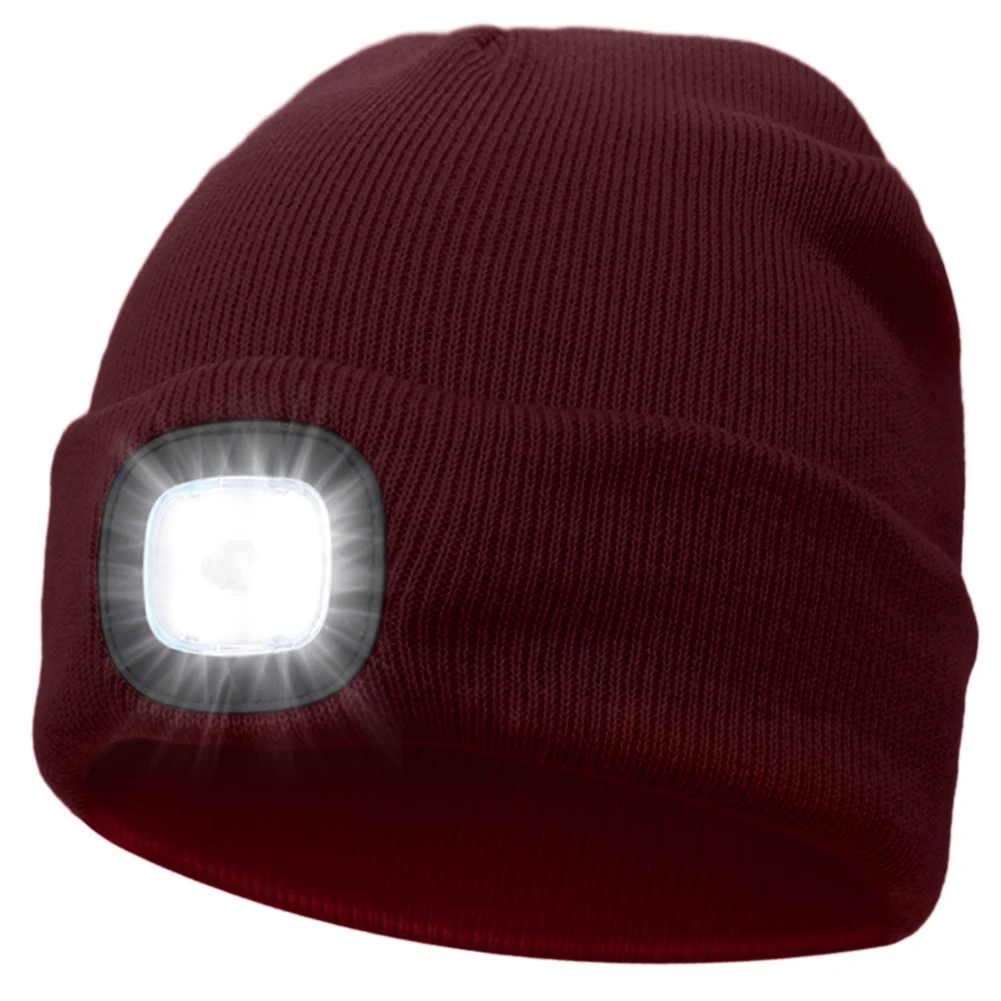 Head Flashlight USB Rechargeable Cap Light 3 Brightness Levels 4 LED Beanie Hat Hands Free Head Torch Gifts Dad Running Hiking