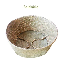 Woven Storage Basket Natural Seagrass Handmade Folding Clthoes Laundry Basket Straw Wicker Rattan Storage Flower Pot Beach Bag 3
