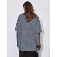 T-shirt imprimé faux deux pièces pour femmes, col rond, pull à la mode, printemps, nouveau, 2025 4
