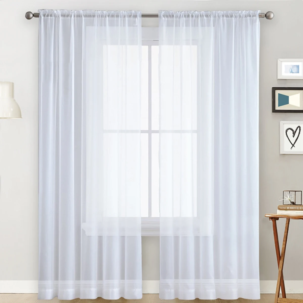 Window Screen 1pc solid color Terylene through pole transparent simple curtain decoration living room bedroom