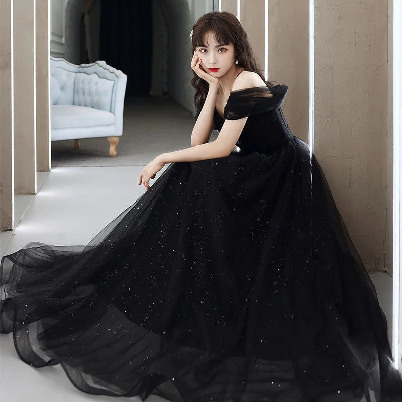 

New Black Long Sleeveless Lady Girl Women Princess Bridesmaid Banquet Party Ball Prom Dress Performance Gown Free Shipping