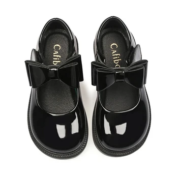 New Girl Leather Shoes Princess Kid Student School Causal Black Versatile Shoes Hook & Loop Children Glossy Mary Jane Autumn Hot 1