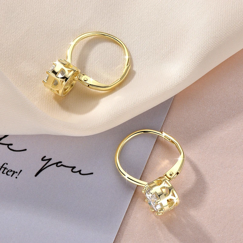 OXTAO Luxus-Moissanit-Ohrhänger, 14 Karat Gold gefüllt, für Damen, 6,5 mm, D-Farbe, VVS1, Laborimitation, Diamant, Hochzeit, Party, Schmuck – Detail 6