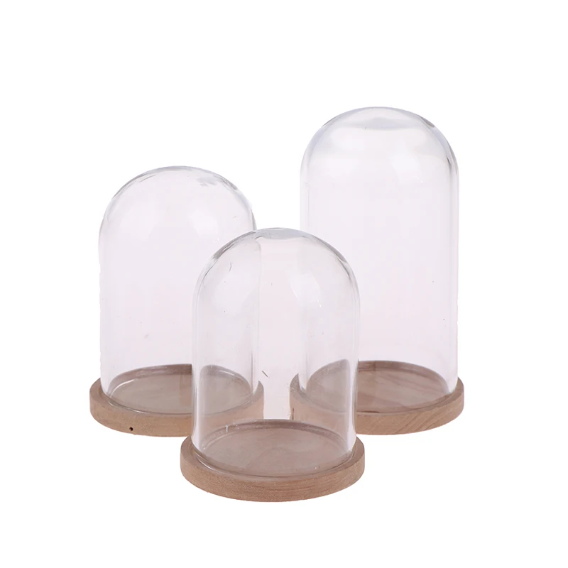 1:12 Dollhouse Miniature Decor Flower Display Glass Display Bell Jar with Wooden Base Home Decor Flower Glass Cover