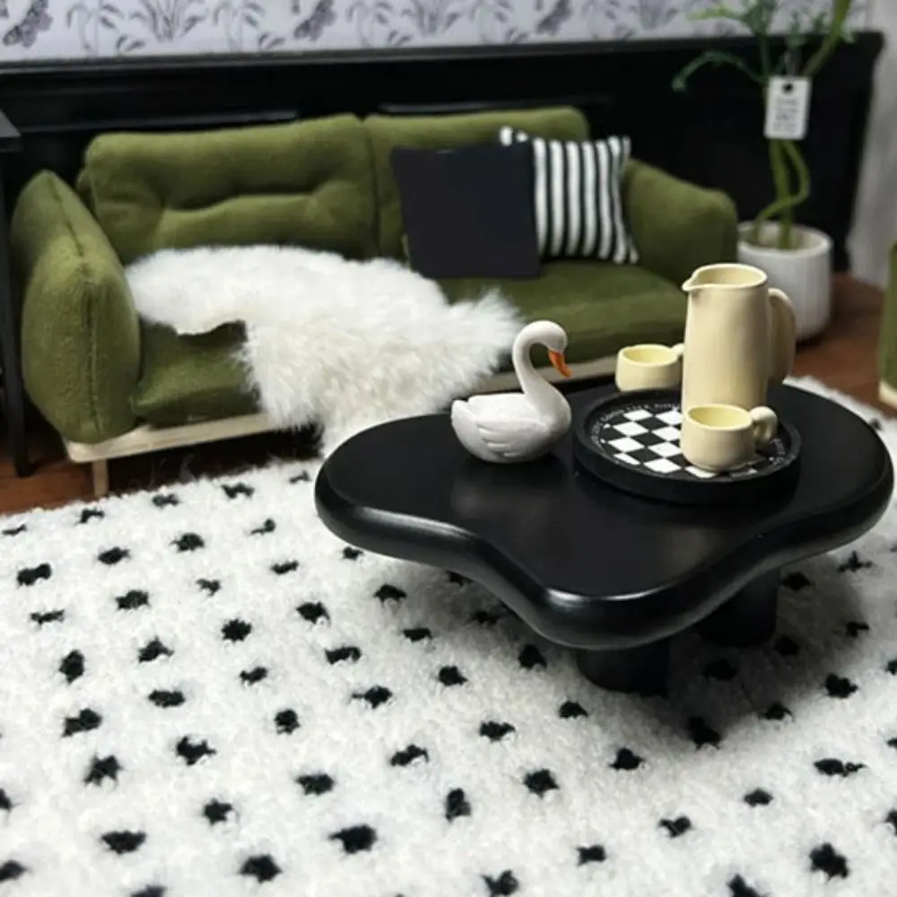 1/12 Scale Simulation Rug Mat Model Scene Decor Simulation Dollhouse Black Plaid Carpet Model DIY Furniture