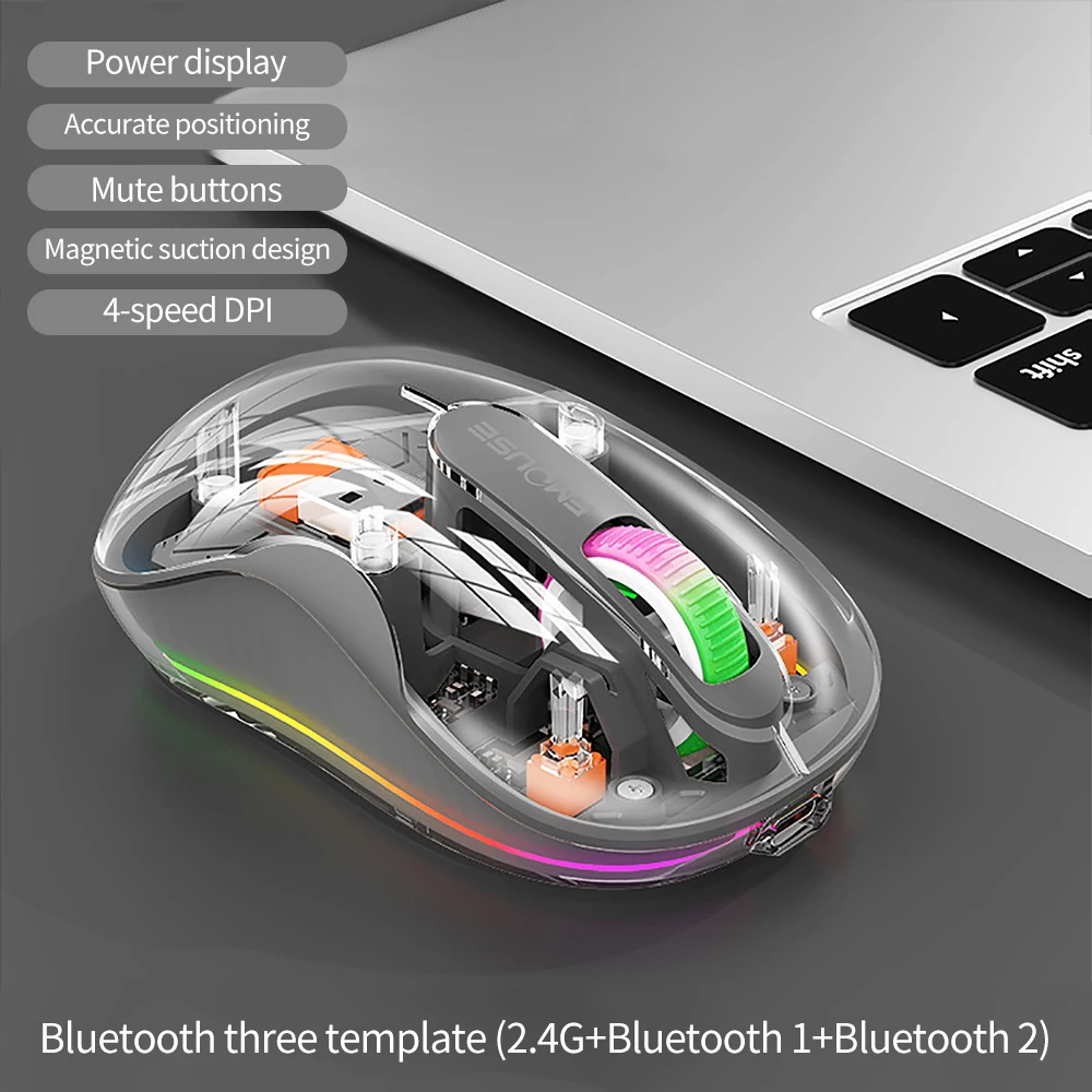 Rechargeable Transparent Shell Bluetooth Wireless Mouse with 2400DPI Gaming Functionality