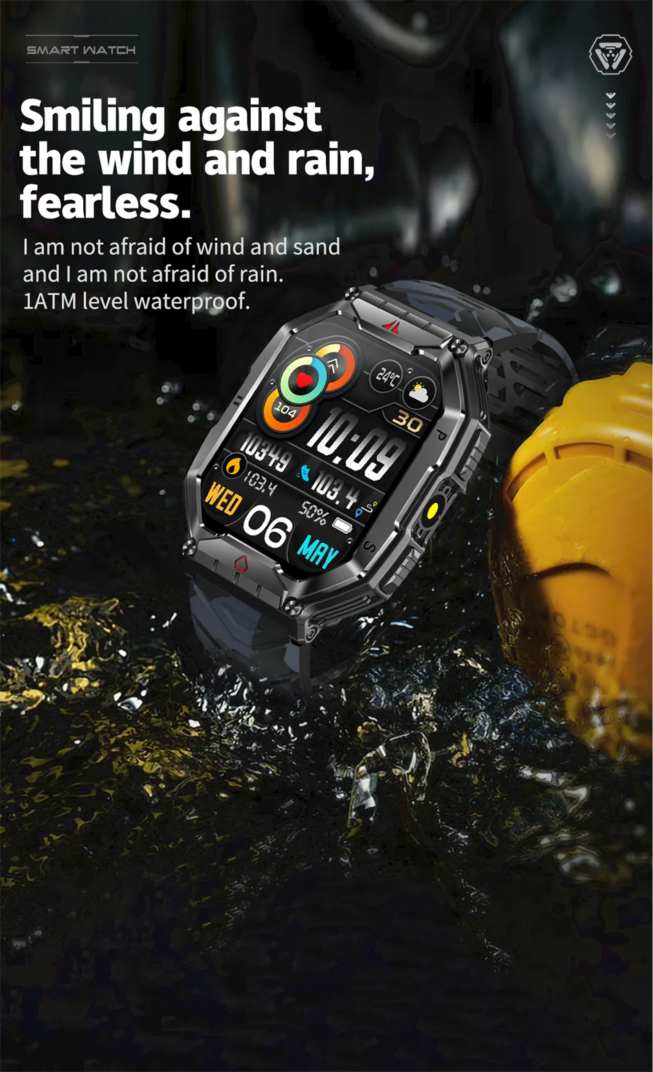 2024 Outdoor-Sport-Smartwatch, GPS-Tracking, 650 mAh Akku, 1 ATM, wasserdicht, Kompass, Bluetooth-Anrufuhr für Herren_voghion.com