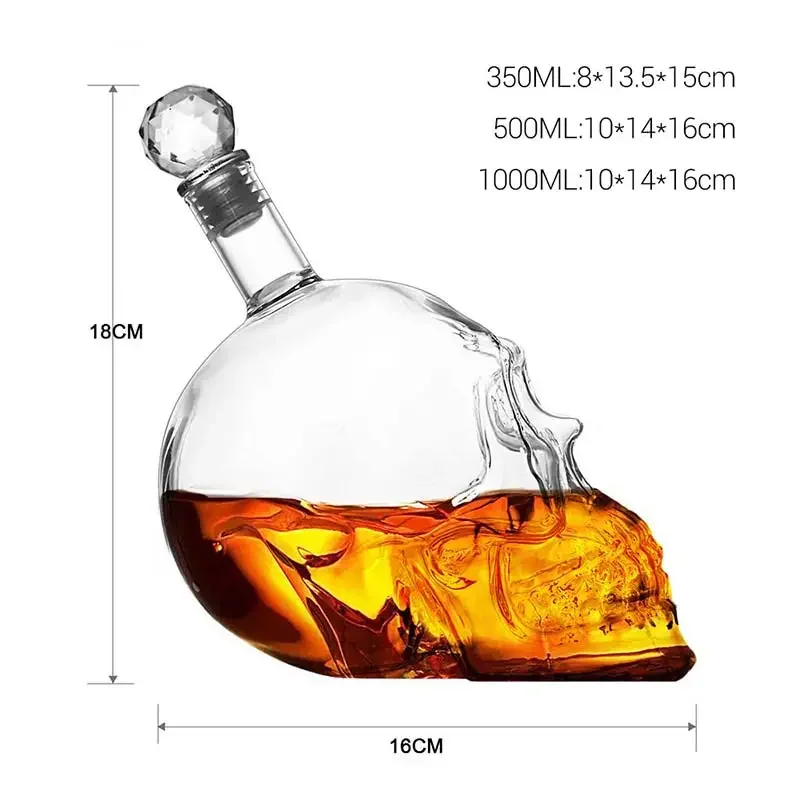 Whiskey Glass 1000ML Creative Skull Cup Whiskey Vodka Crystal Bottle Strong Glass Transparent Glass Bottle