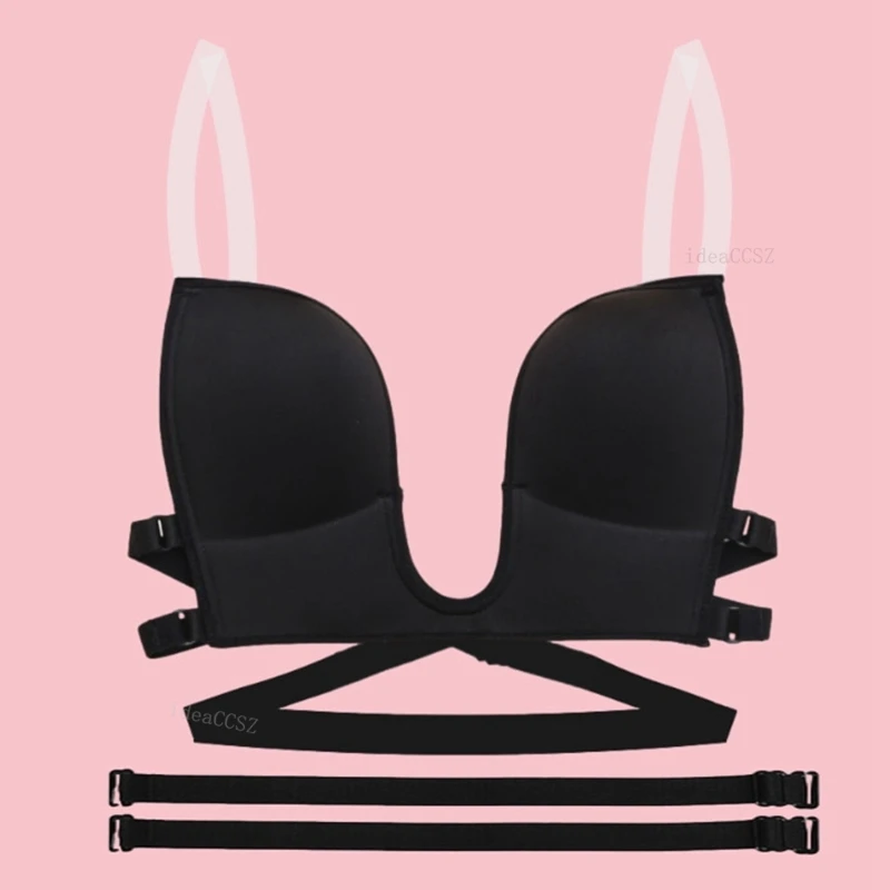 Sexy Women Lingerie Backless Bras Underwear Deep U Low Cut Push Up Bra Intimates Cross Back Underwear Female Breathable Bralette