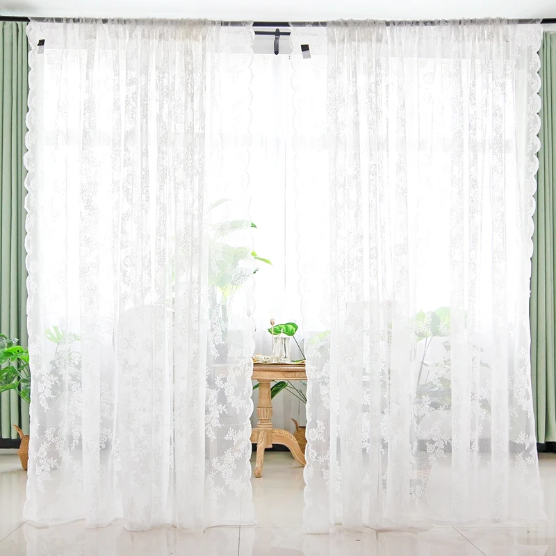 White Jacquard Lace Curtain Partition Curtain Bedroom Home Perforation free Princess Romantic French Small Tulle Gauze Valance 3