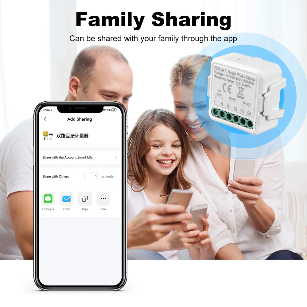 Smart Life Tuya WiFi Energy Monitor With 1/2 Current Transformer Clamp Real-Time Tracking Electric Usage Bidirectional Metering