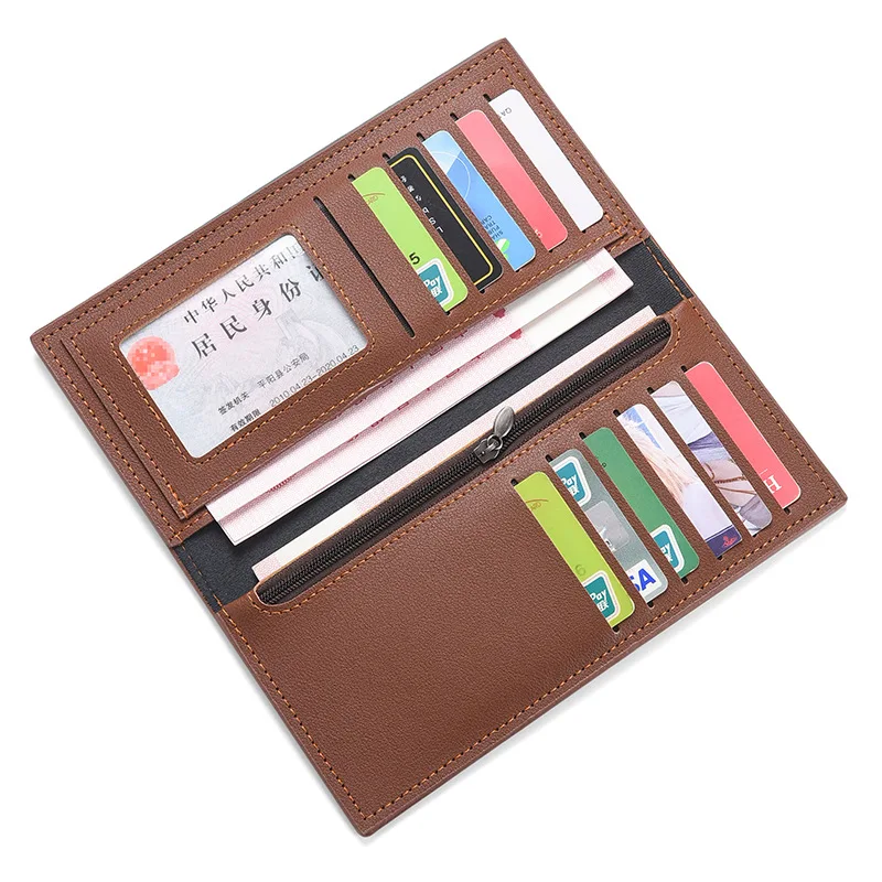 Neue Lange Brieftasche Kaffee Farbe Scheckheft Stil Herren Große Kapazität PU Retro Lange Für Männer Mit ID Fenster Karte Slots – Detail 20