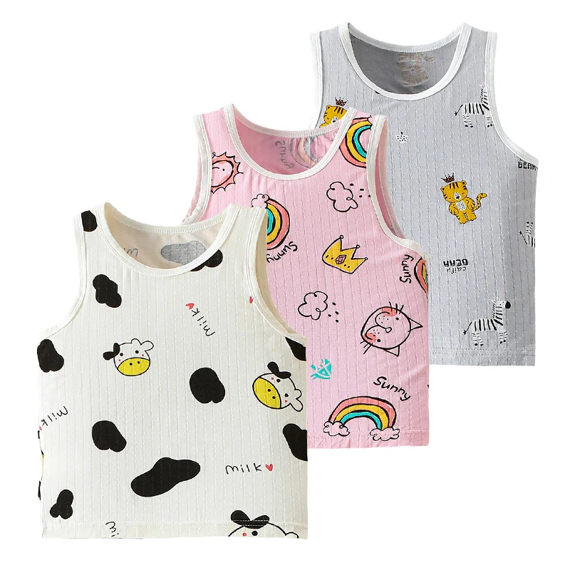 3-piece Children's Four Seasons Breathable Comfort Multicolor Vest Boys And Girls Fashion Joker Top Sweat-absorbent Bottoming T