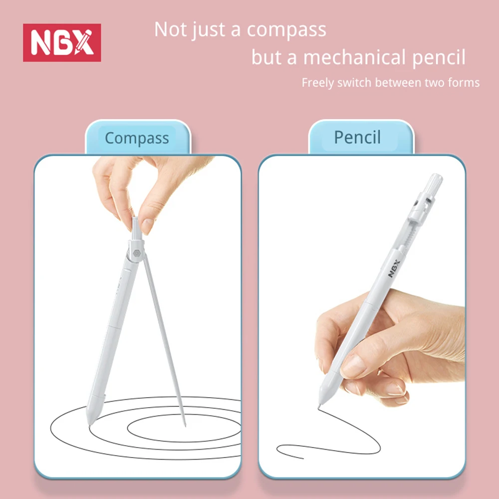 NBX 전문 나침반, 기계 연필, 수학 기하학 그리기 도구, 0.7mm 리드, 6 지우개 및 눈금자 문구