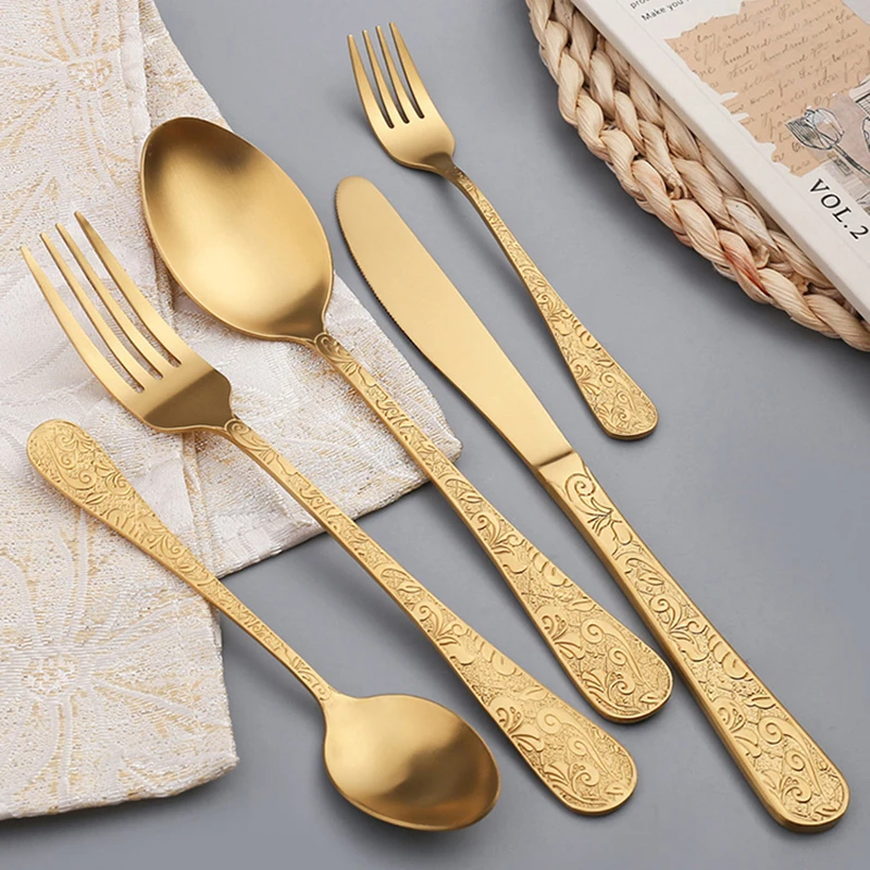 Retro Gold Tableware Set Luxury Stainless Steel Spoon Fork Steak Knife