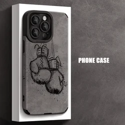 Chic Boxing Gloves Faux Leather Phone Case Bumper Cover - iPhone 15 Plus (Dark Grey - YYDSU2546)