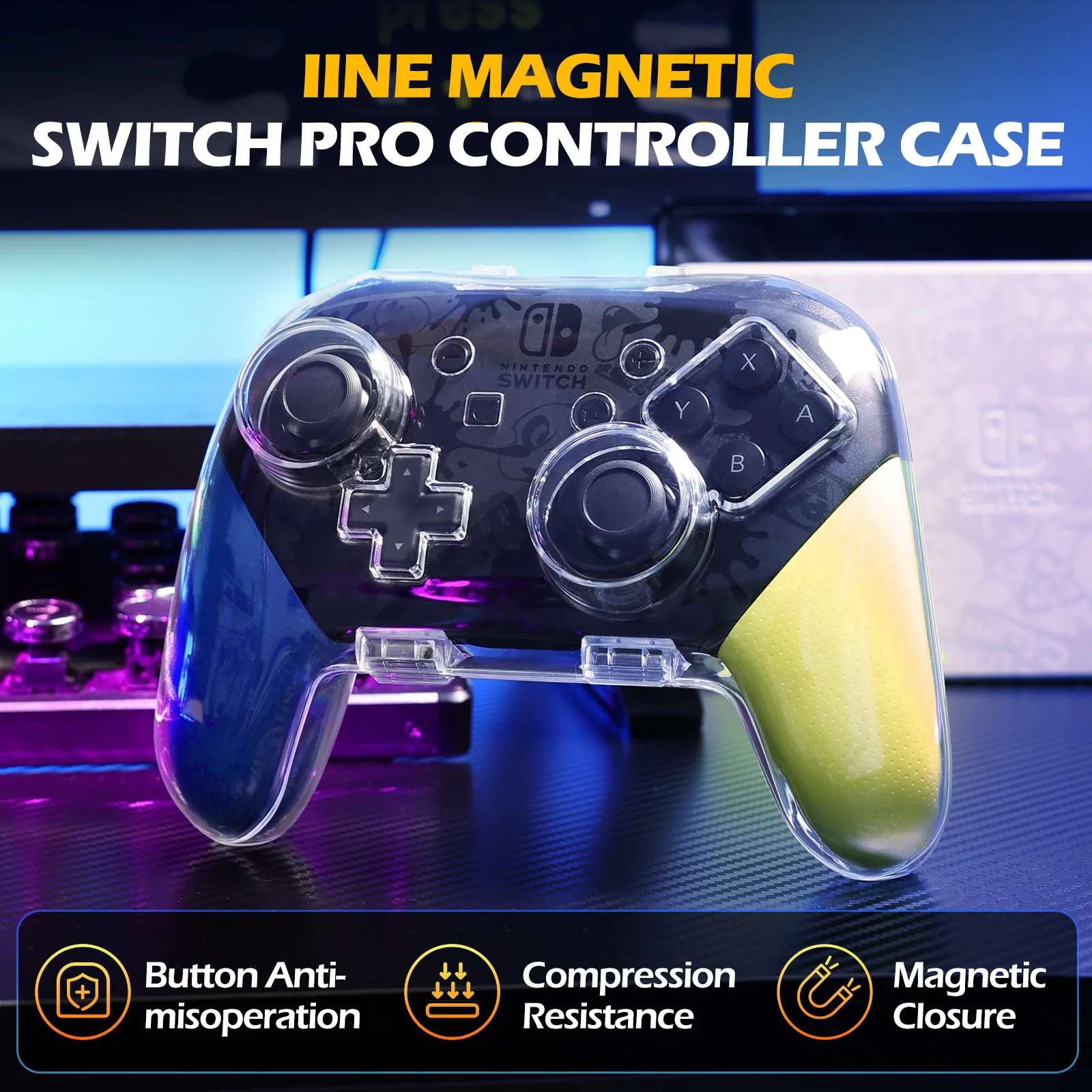 IINE Transparent Switch Pro Controller Storage Case Magnetic