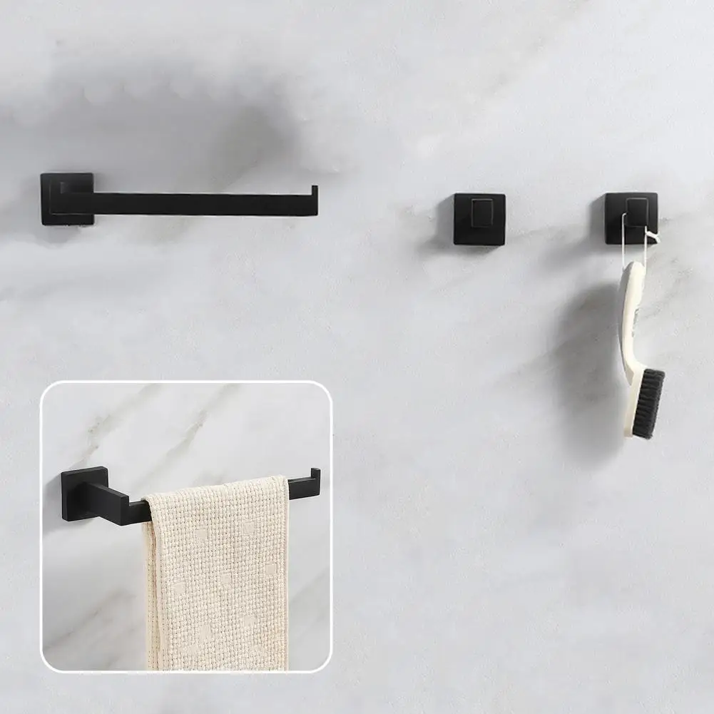 4Pcs Towel Rack Set with Chamfered Edges Wall-mounted Towel Rack Set Modern Matte Black Bathroom Hardware for Bathroom