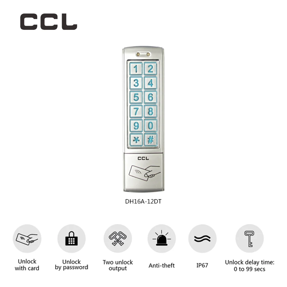 CCL RFID Standalone Access Control IP67 Waterproof Metal Keypad EM Card Reader Door Lock Opener Controler Watchdog Timer
