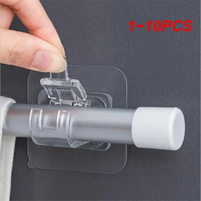 

1~10PCS Nail-Free Adjustable Curtain Rod Holder Clamp Hooks Rod Bracket Holders Adhesive Wall Curtain Fixed Clip Hanging Rack