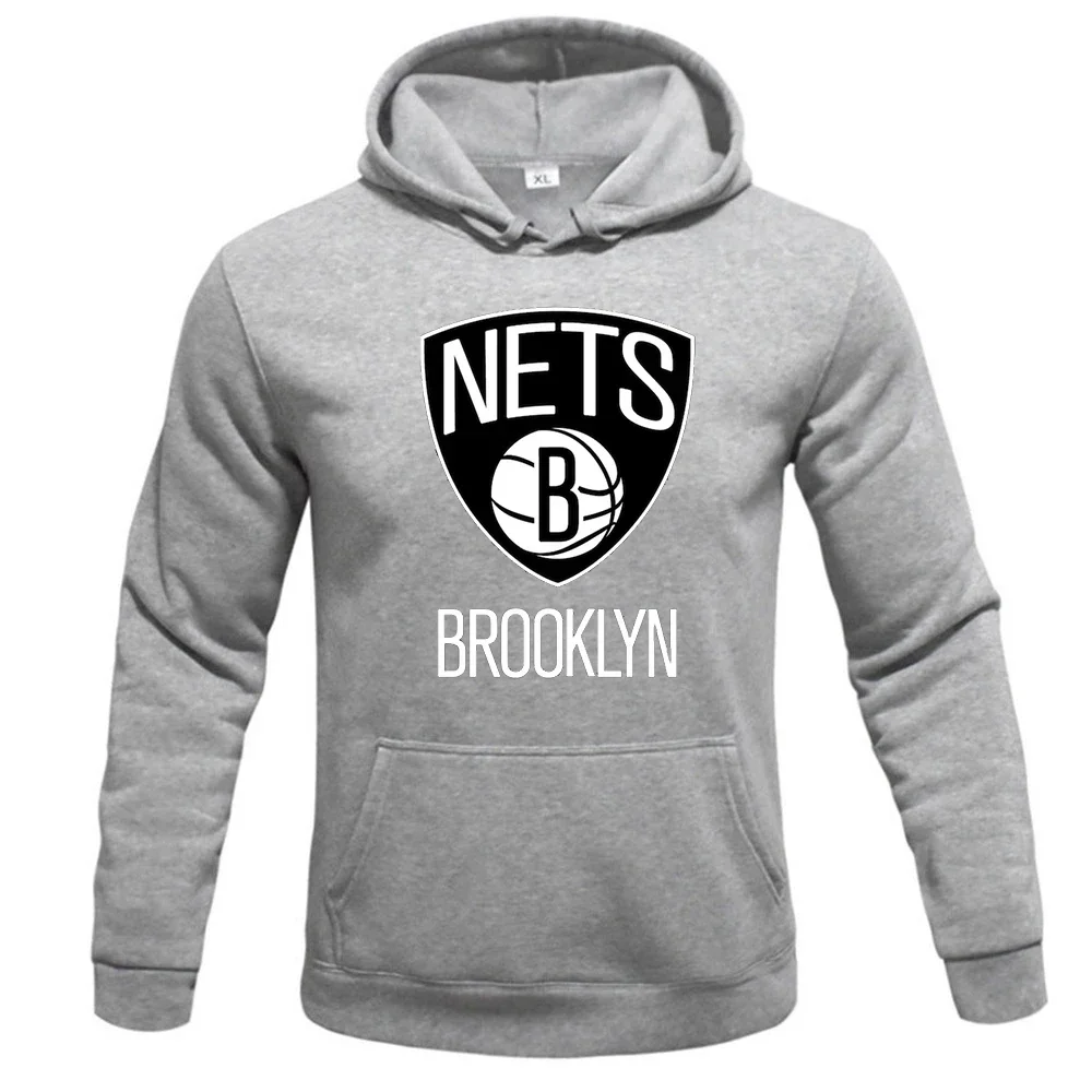 'NETS BROOKLYN' Men's Fleece Hoodie Casual Sports Hoodie Men's Clothing Street Fashion Letter Print Plus Size Hoodie