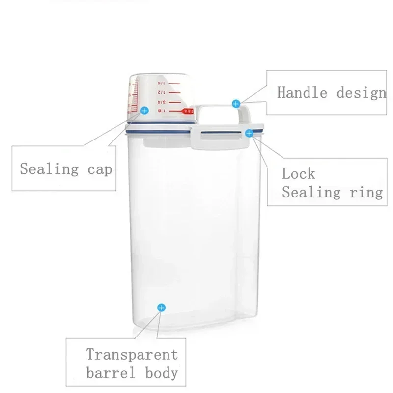 1Pc Sealed Cereal Insect-Proof Rice Bucket with Measuring Cup Transparent Rotary Food Moistureproof Tank Kitchen Storage Box 2KG 6
