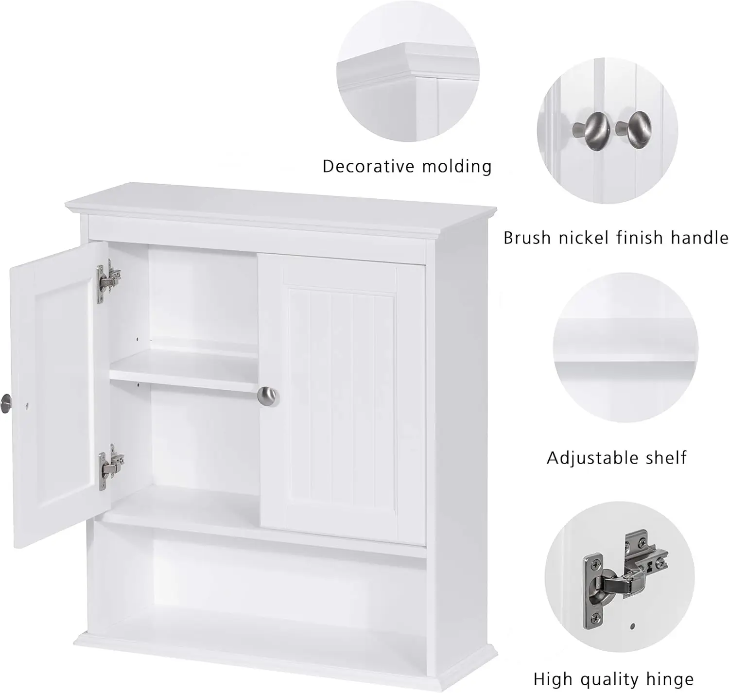 Bathroom Cabinet Wall Mounted with Doors, Wood Hanging Cabinet with Doors & Shelves Over The Toilet,Bathroom Wall Cabinet White 5