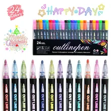 Stylo à Double ligne, couleur fantaisie métal, ensemble de 12 couleurs, compte à main, surligneur, brosse de peinture Graffiti pour enfants