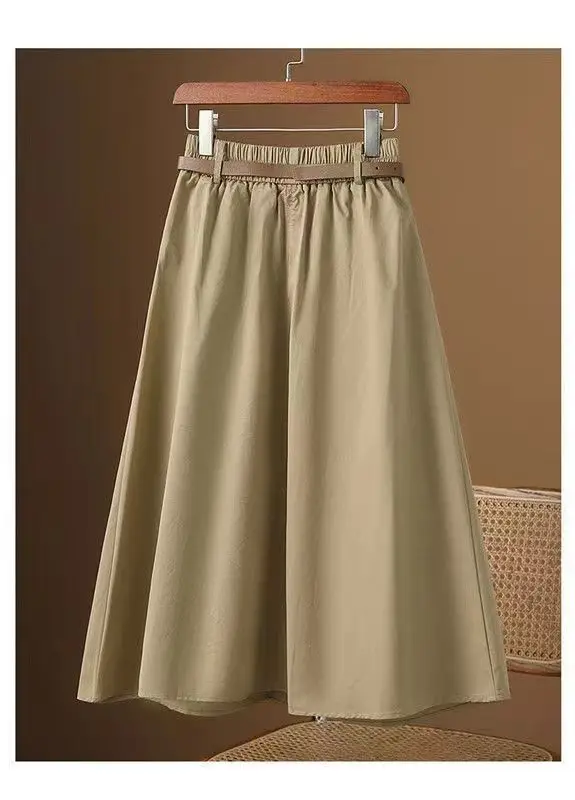 Korean version Summer High waisted Skirt 2026 New Female Solid color Loose Casual Workwear Pocket Half body A-line Skirts