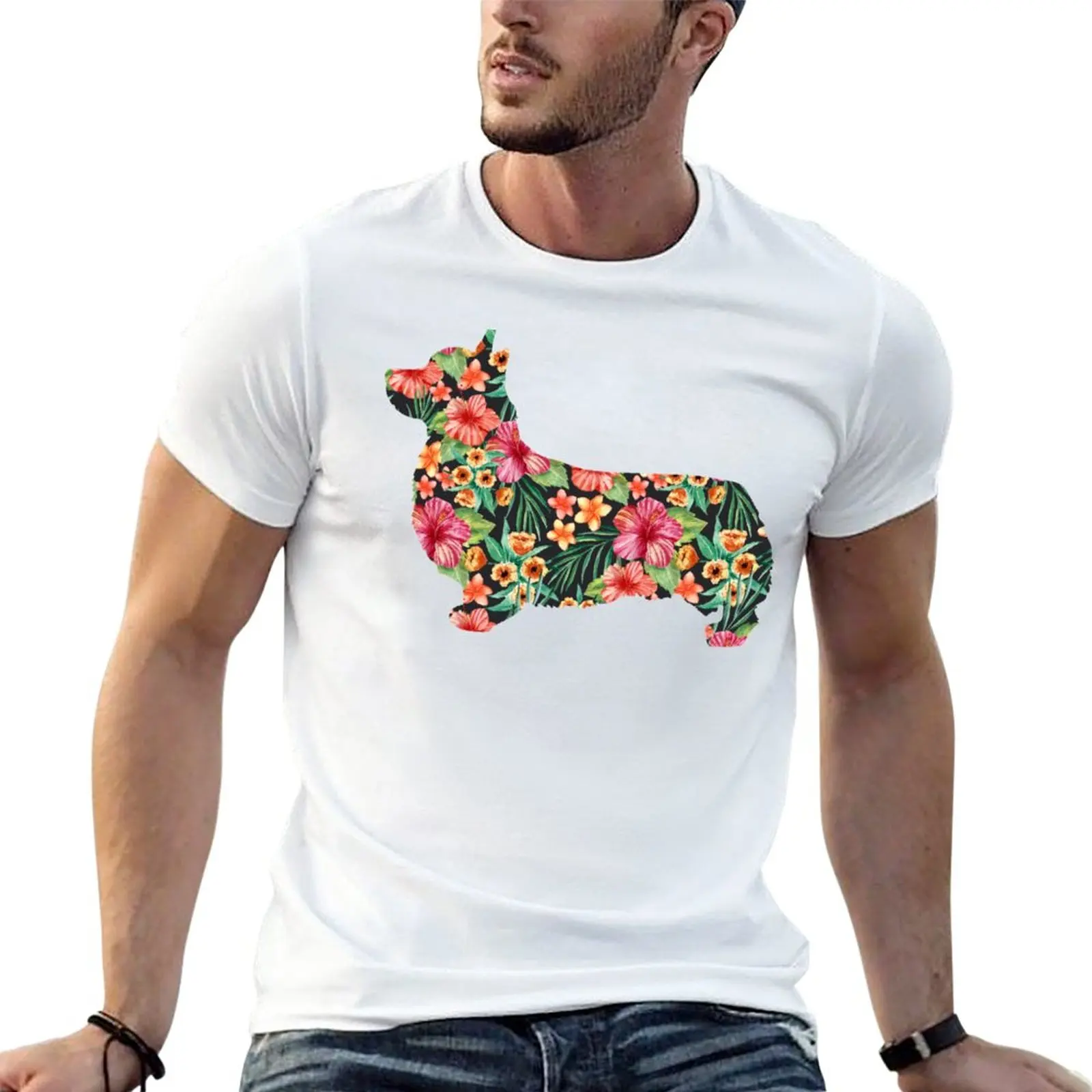 

New Corgi Flower Shirt for Men Women Boys Girls Kids Dog Lover Gifts T-Shirt Short t-shirt quick-drying t-shirt t shirt men
