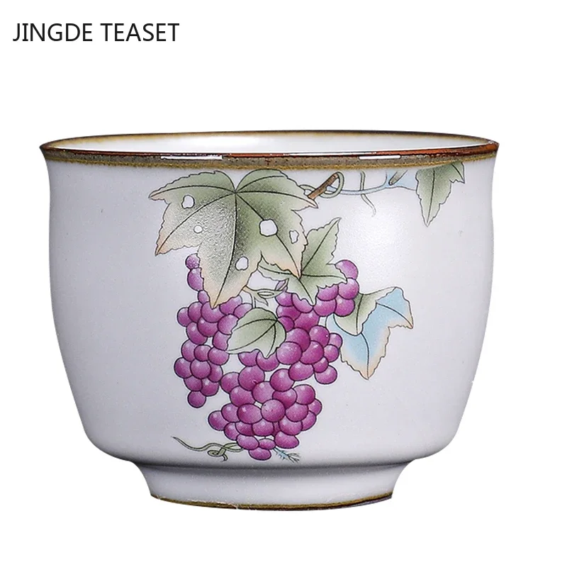 Tea Cup Chinese Ru Kiln Ceramics Teacup Exquisite Hand-painted Pattern Single Cup Tea Bowl Master Cups Individual Cup Handmade Teaware