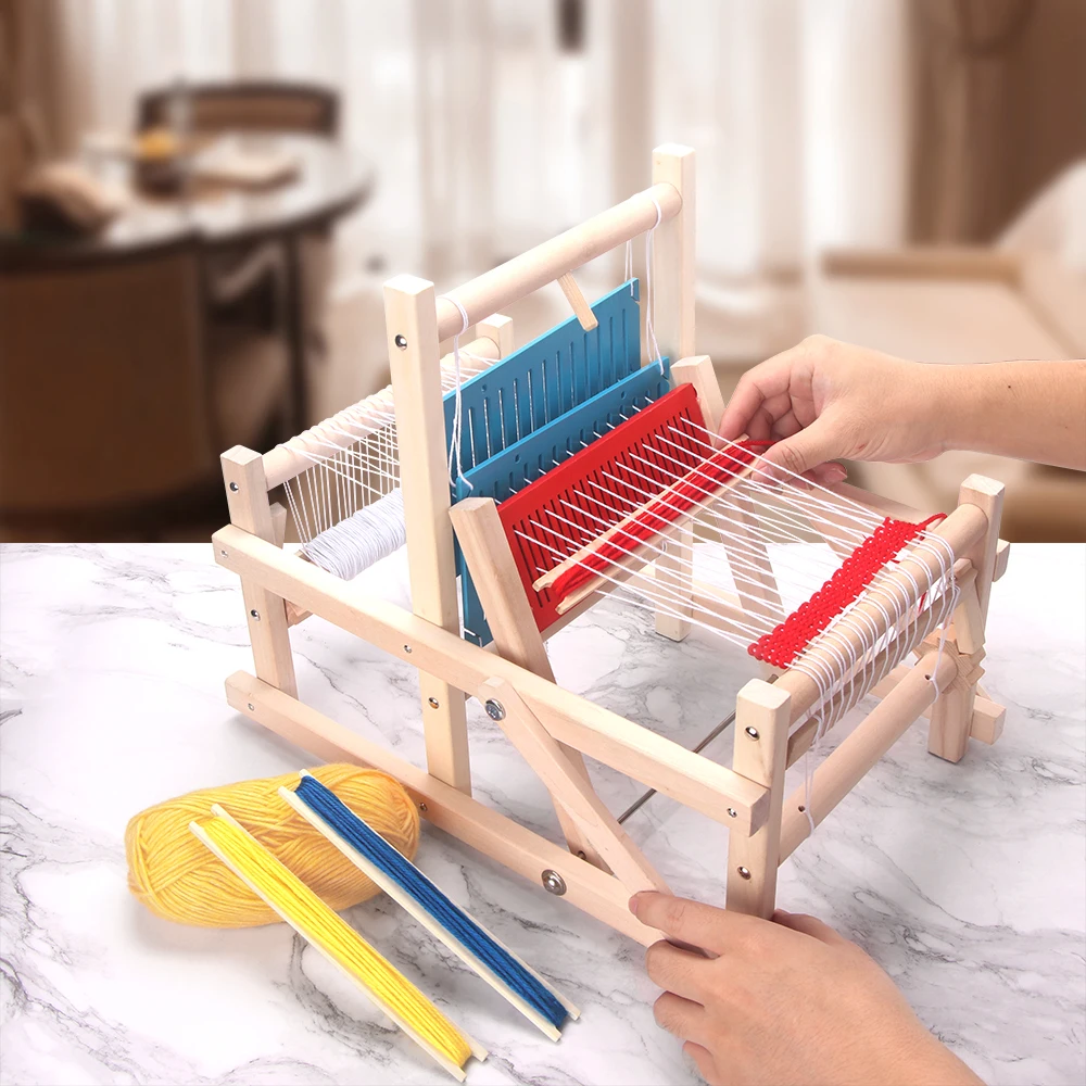 Loom 미니 회전 뜨개질 기계 수제 DIY 만들기 어린이 손으로 짠 나무 홈 성인 학생 교육 완구