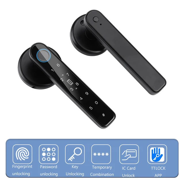 Door Lock Anti Peeping Fingerprint Security Handle Lock TTLOCK APP Control Type-C Emergency Charge for Home Office Glass Doors 1