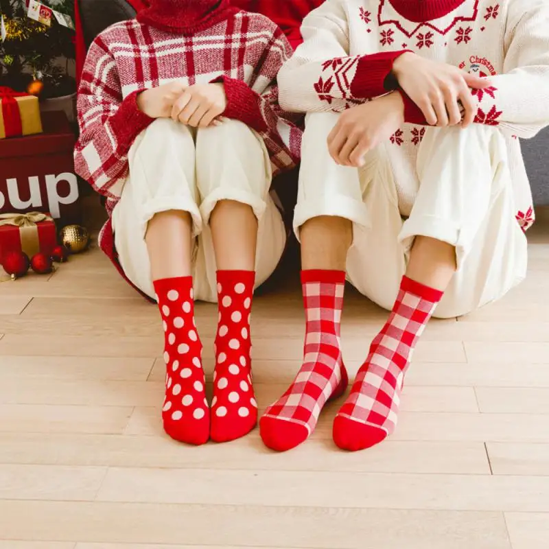 Chaussettes longues rayées à carreaux pour femmes, Harajuku, rétro, confortable, document rouge, mode pour dames, automne, hiver, nouveau